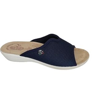 FlyFlot NERO Navy Mesh Wedge Slide Sandals Size 8